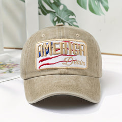 AMERICA Embroidery Baseball Cap Washed Distressed Independence Dad Hat
