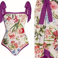Floral Print Tankini Set with Skirt