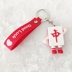 Chinese Style Keychain Fortune Mahjong Keychain Chinese Year Gift Bag Purse Pend