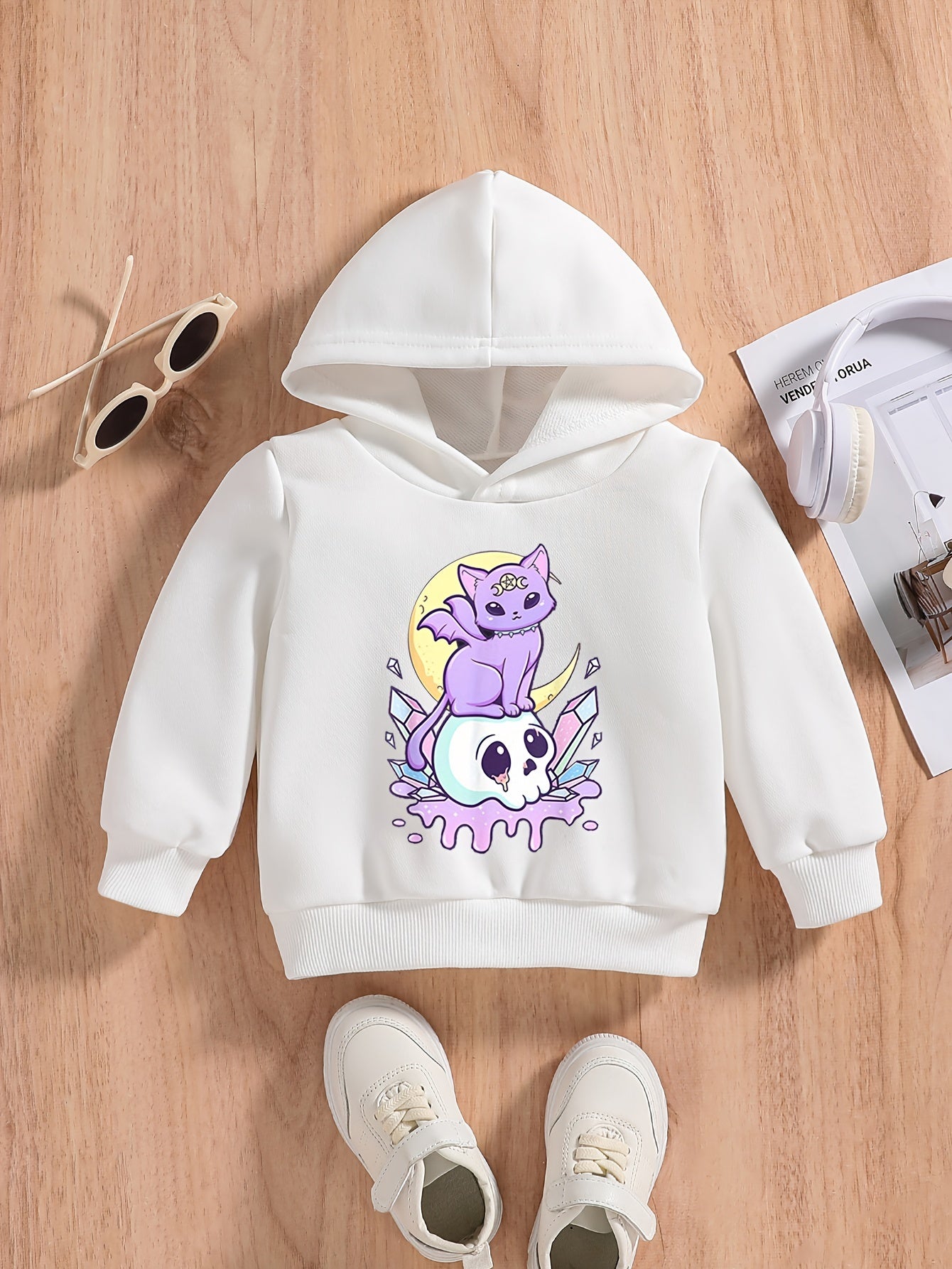 Baby Cartoon Kitty & Skull Halloween Hoodie Kids Pullover