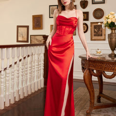 Satin Cowl Neck Corset Cami Dress Formal Cocktail Prom