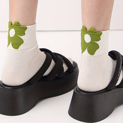 5 Pairs Floral Print Socks Women's Mid Tube Stockings