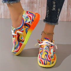 Women's Abstract Canvas Shoes Casual Lace Up Low Top Lightweight Outdoor Shoes