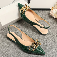 Metallic Chain Flat Shoes Point Toe Dress Shoes