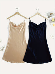 Solid Satin Slip Nightdress V Neck Sleep Dress Women's Pajamas