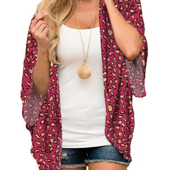 Leopard Print Beachwear Cardigan V Neck Cover Up Shirt