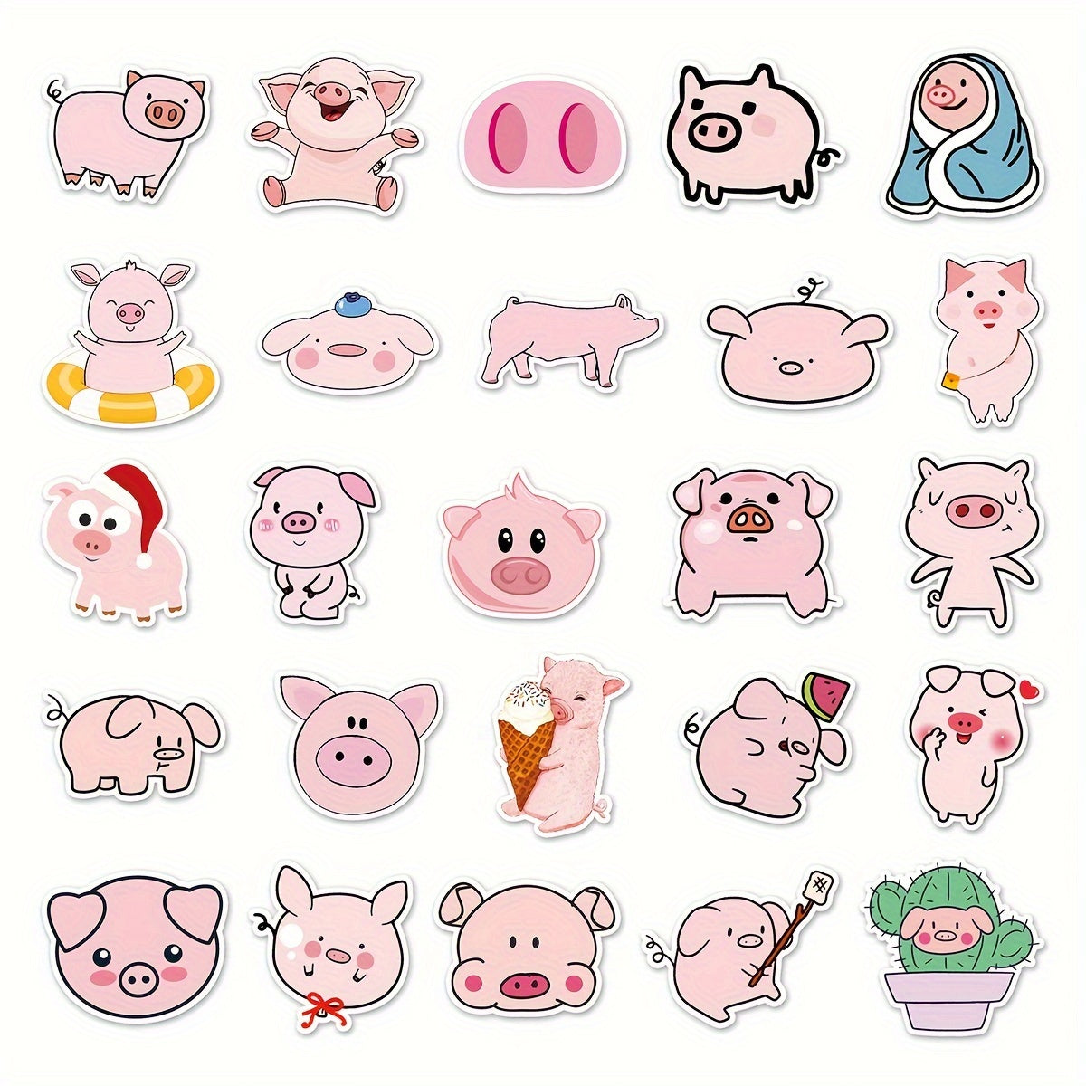 50 Adorable Piggy Waterproof Stickers for Water Bottles Laptops Scrapbooks