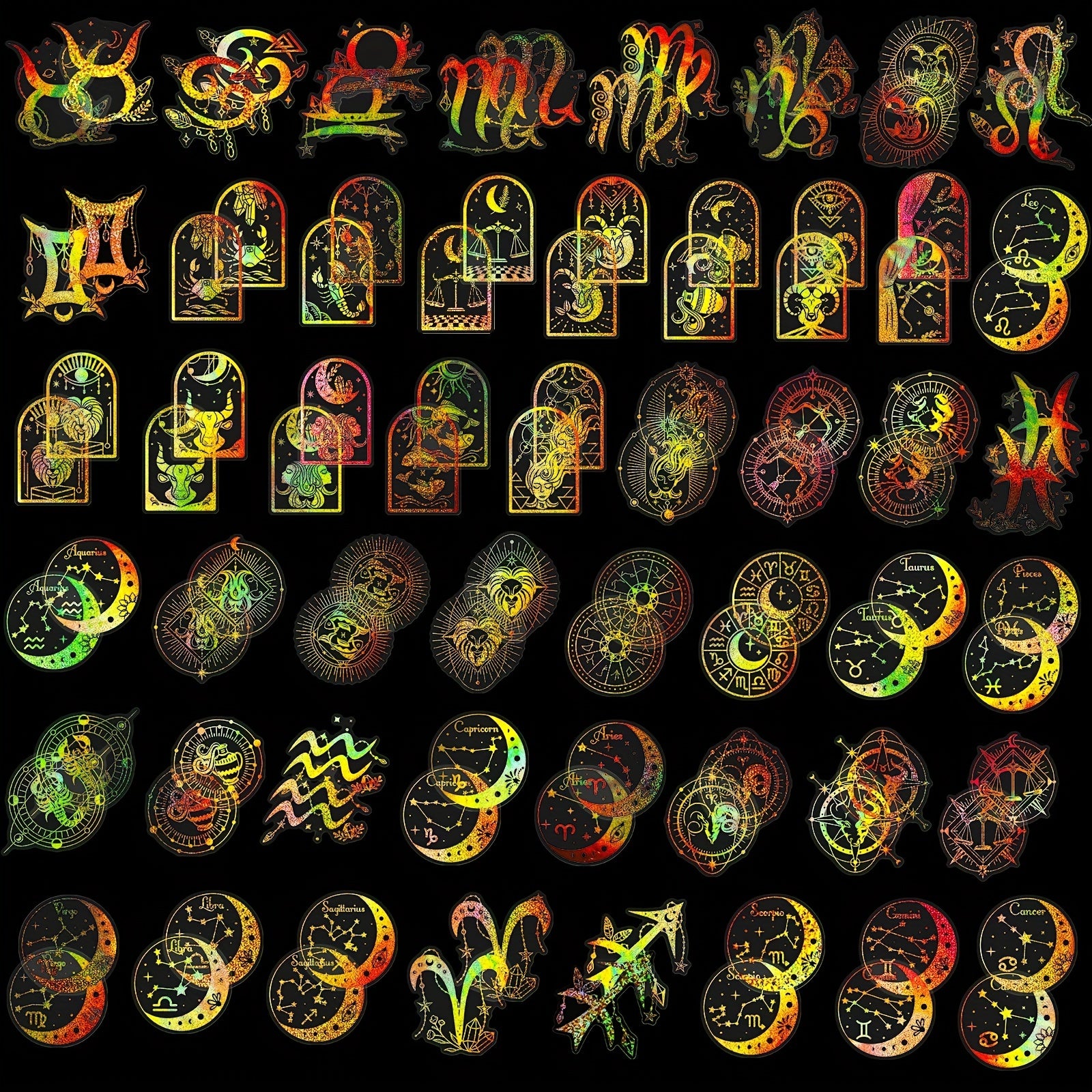 100pcs Zodiac Laser Stickers for DIY Water Bottles Laptops Phones