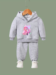 Cartoon Girl Driving Car Print Hoodie & Sweatpants Set