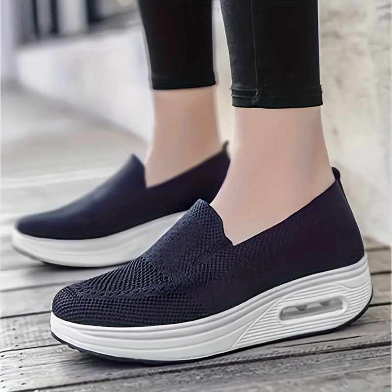 Women's Knit Slip-On Sneakers Air Cushion Comfort Walking Shoes