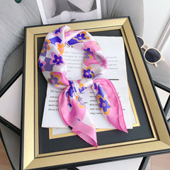 70cm Flower Print Bandana Block Satin Square Scarf Silk Neckerchief Turban