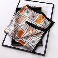 Vintage Geometric Print Square Scarf Bandana Boho Satin Necke...