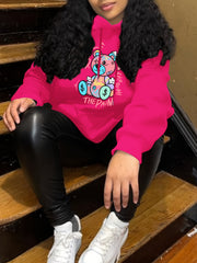 Broken Bear Print Hoodie Long Sleeve Sweatshirt