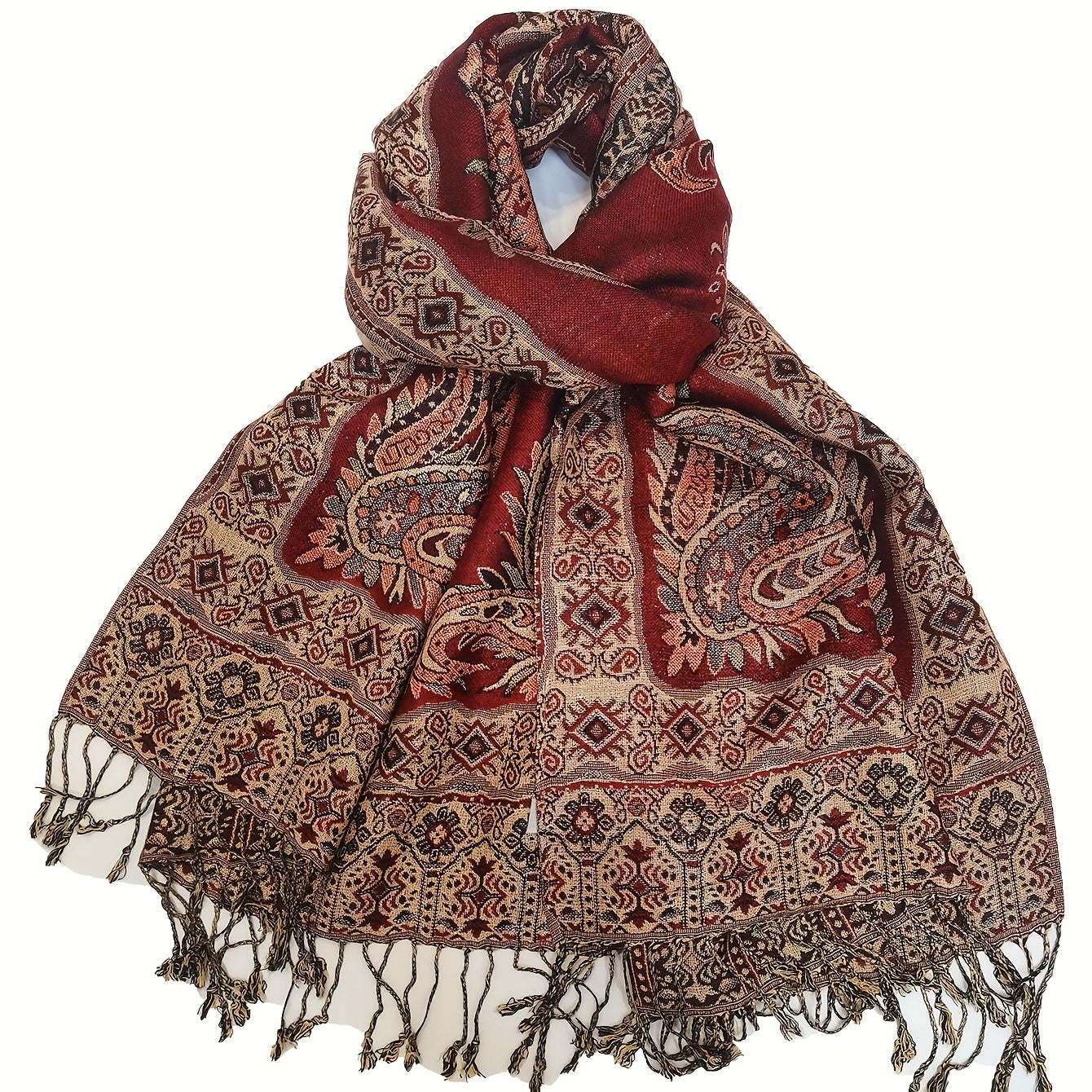 Vintage Paisley Jacquard Large Shawl Tassel Cape Women