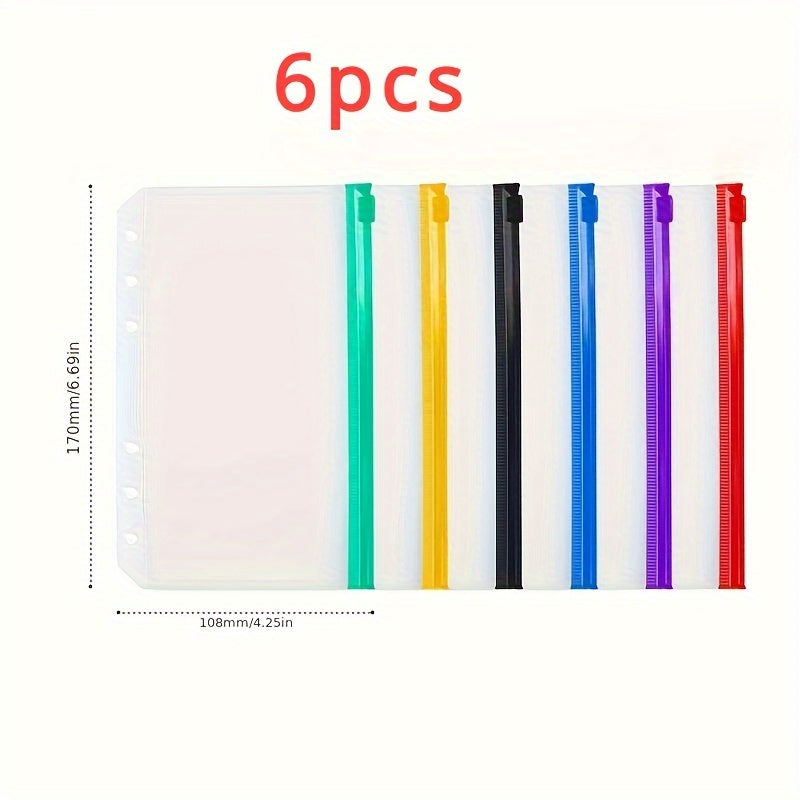 12pcs A6 A5 Coloured 6 Hole Zipper Cash Envelopes Waterproof PVC Loose Leaf Bags