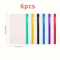 12pcs A6 A5 Coloured 6 Hole Zipper Cash Envelopes Waterproof PVC Loose Leaf Bags