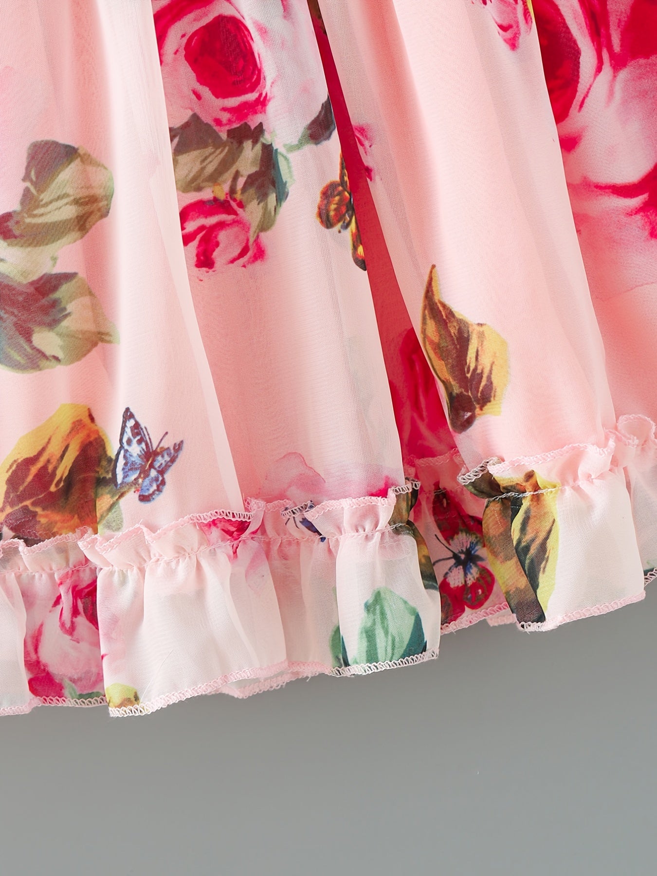 Baby Girls Rose Print Dress with Ruffle Sleeve for Summer