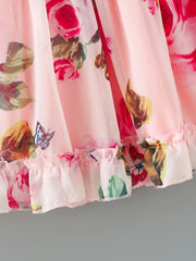 Baby Girls Rose Print Dress with Ruffle Sleeve for Summer
