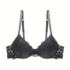 Lace Jacquard Push Up Bra Double Strap Thick Cup