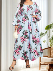 Floral Lantern Sleeve Maxi Dress Nipped Waist