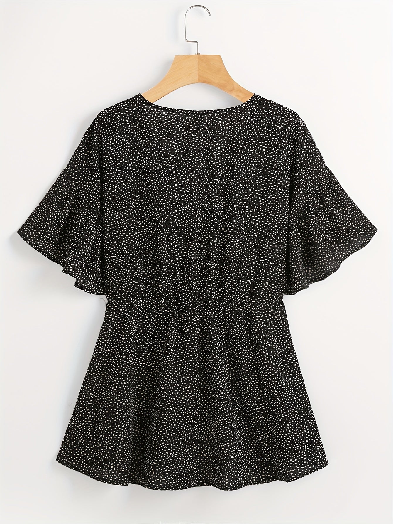 Polka Dot Butterfly Sleeve Peplum Top