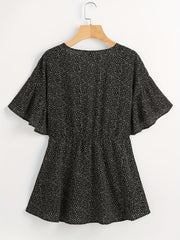 Polka Dot Butterfly Sleeve Peplum Top