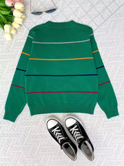 Boys Striped Block Sweater Round Neck Long Sleeve Pullover