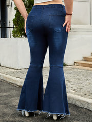 Washed Button Fly Fringe Trim Flared Leg Jeans