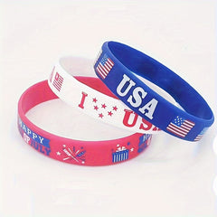 6 Pcs American Flag Wristband Patriotic Holiday Party Silicone Bracelet