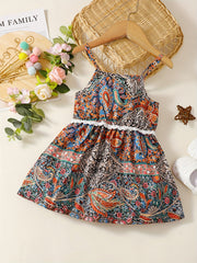 Ethnic Style Lace Waist Cami Dress for Toddler Girls