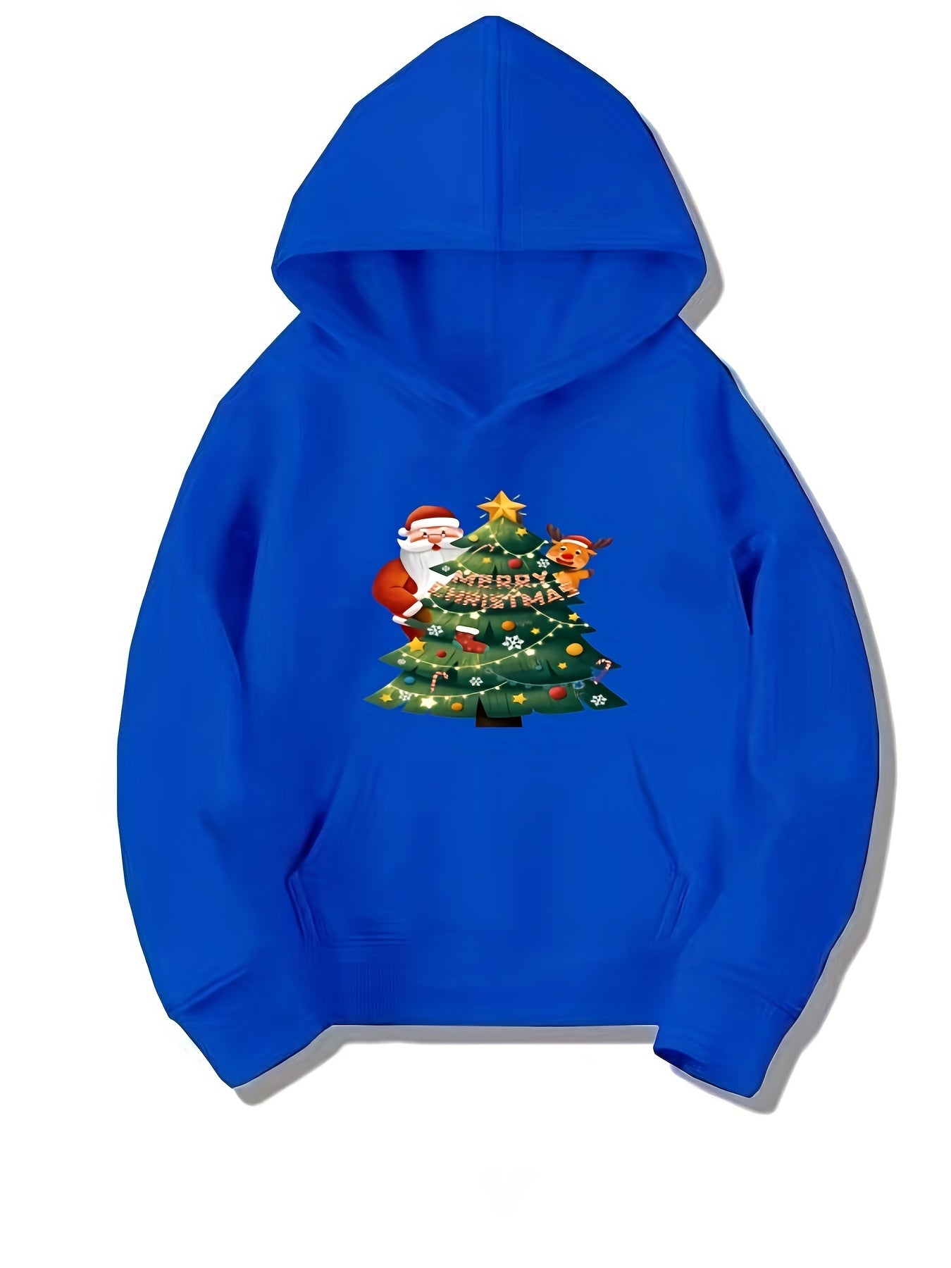 Girls Santa Print Hooded Sweatshirt Casual Pullover for Party Holiday