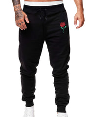 Men's Rose Print Drawstring Sweatpants Active Jogger Pants