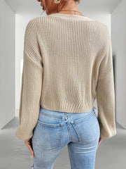Solid Button Up Crop Cardigan Casual Long Sleeve Sweater