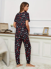 Geometric Print Short Sleeve Pajama Set for Women