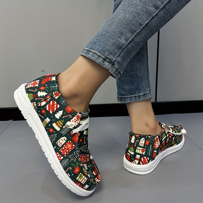 Women's Christmas Slip on Canvas Shoes Lightweight Casual Sneakers