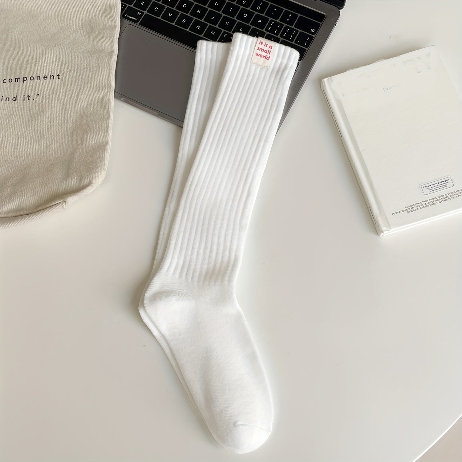 Letter Patched Calf Socks Knee High Women's Stockings