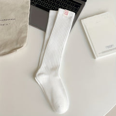 Letter Patched Calf Socks Knee High Women's Stockings