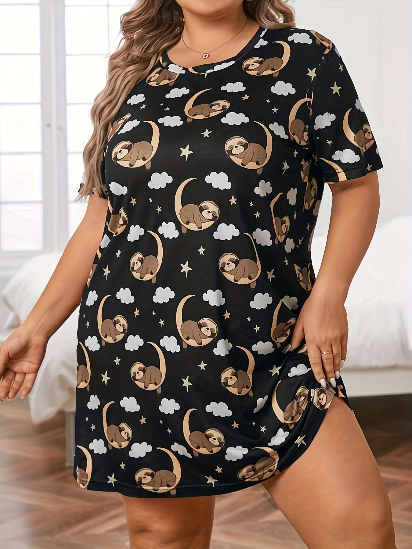 Women's Plus Sloth & Cloud Print Short Sleeve Nightdress