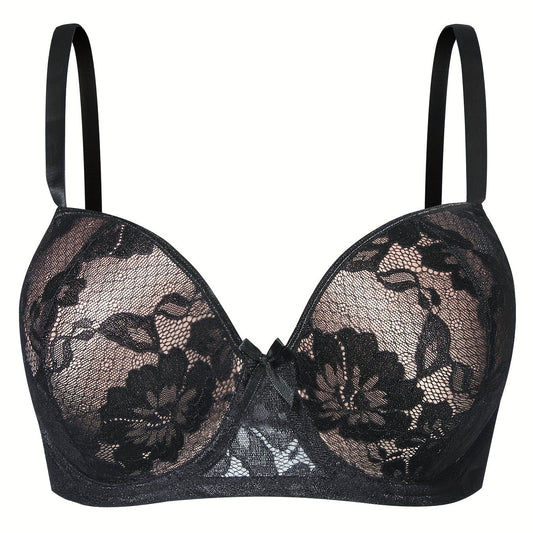 Floral Lace Push Up Padded Bra for Plus Size Women