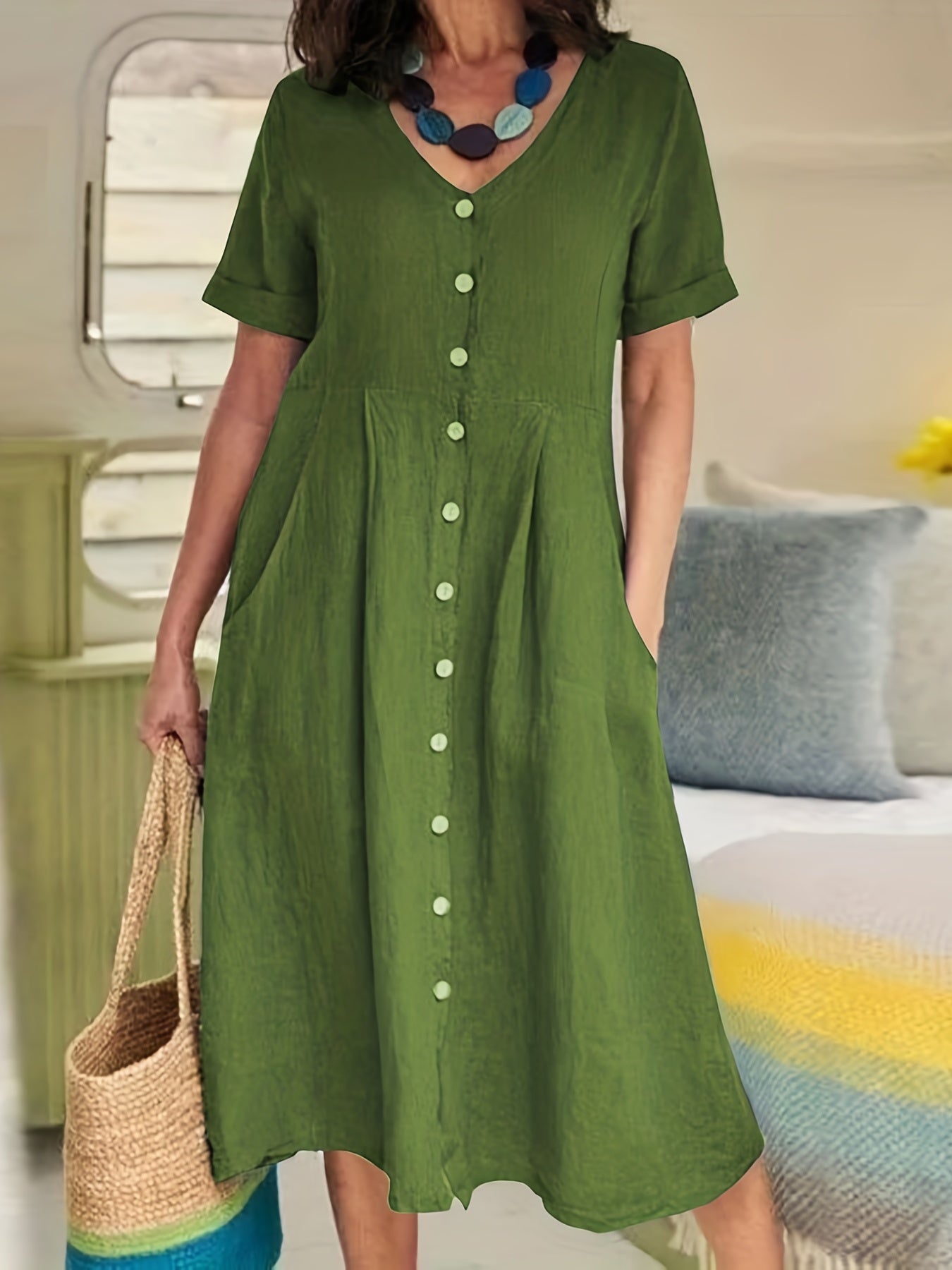 Women's V Neck Loose Fit Dress