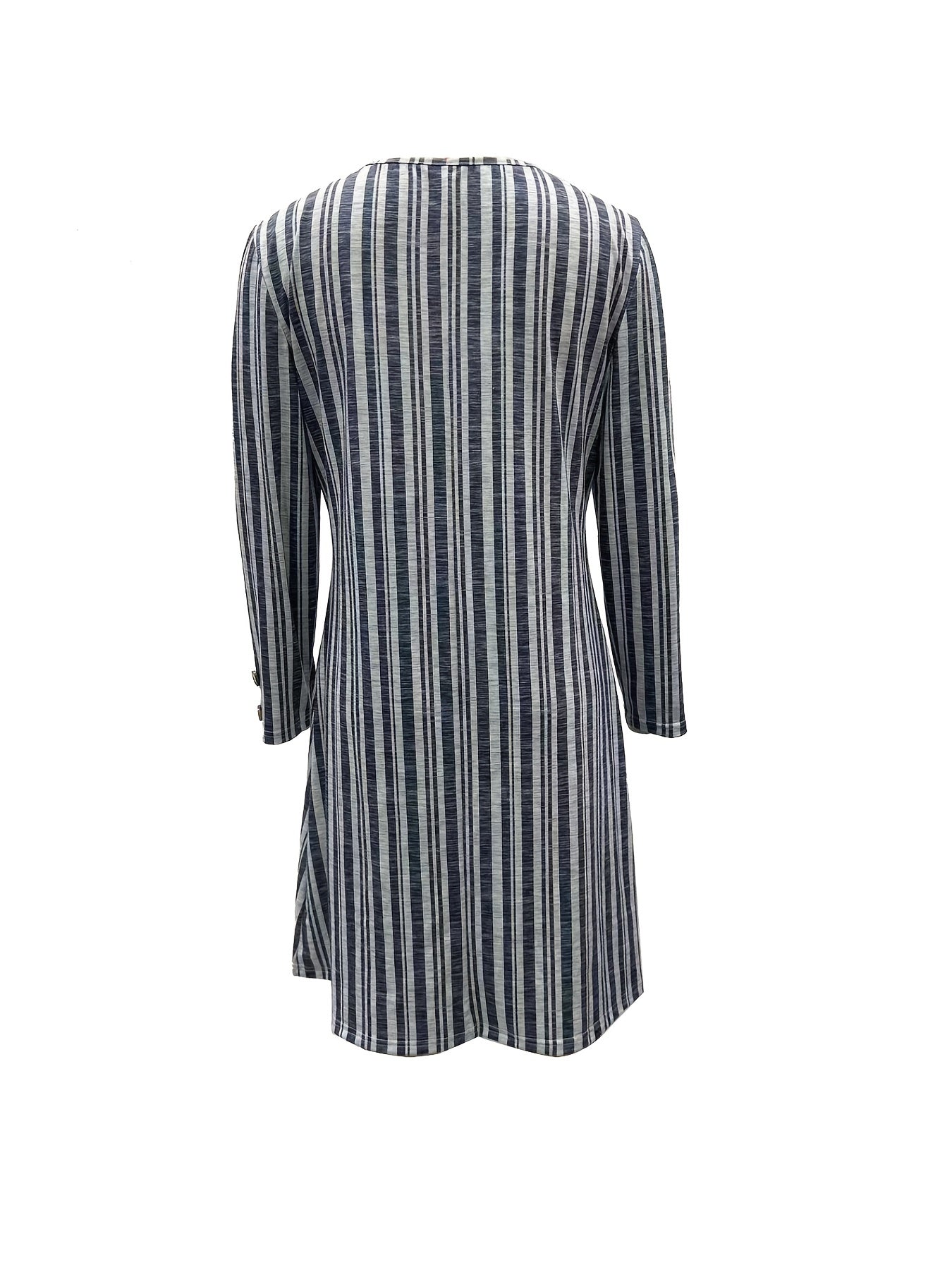 Striped Notched Neck Casual Long Sleeve Dress