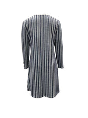Striped Notched Neck Casual Long Sleeve Dress