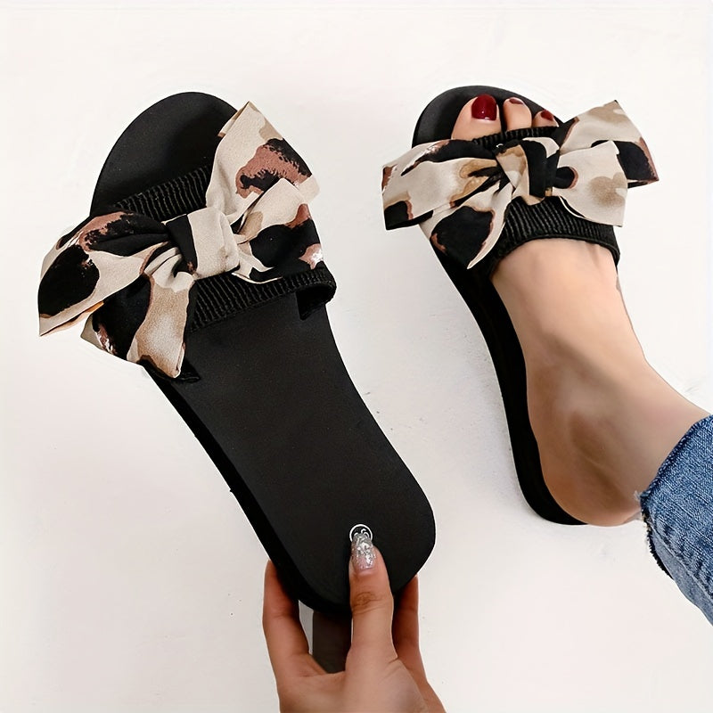Women's Bowknot Slip-On Sandals Low Wedge Beach Shoes