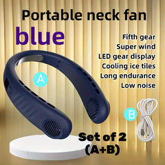 Portable Neck Fan Quick Cooling TYPE C Fast Charging 5 Gears LED Display