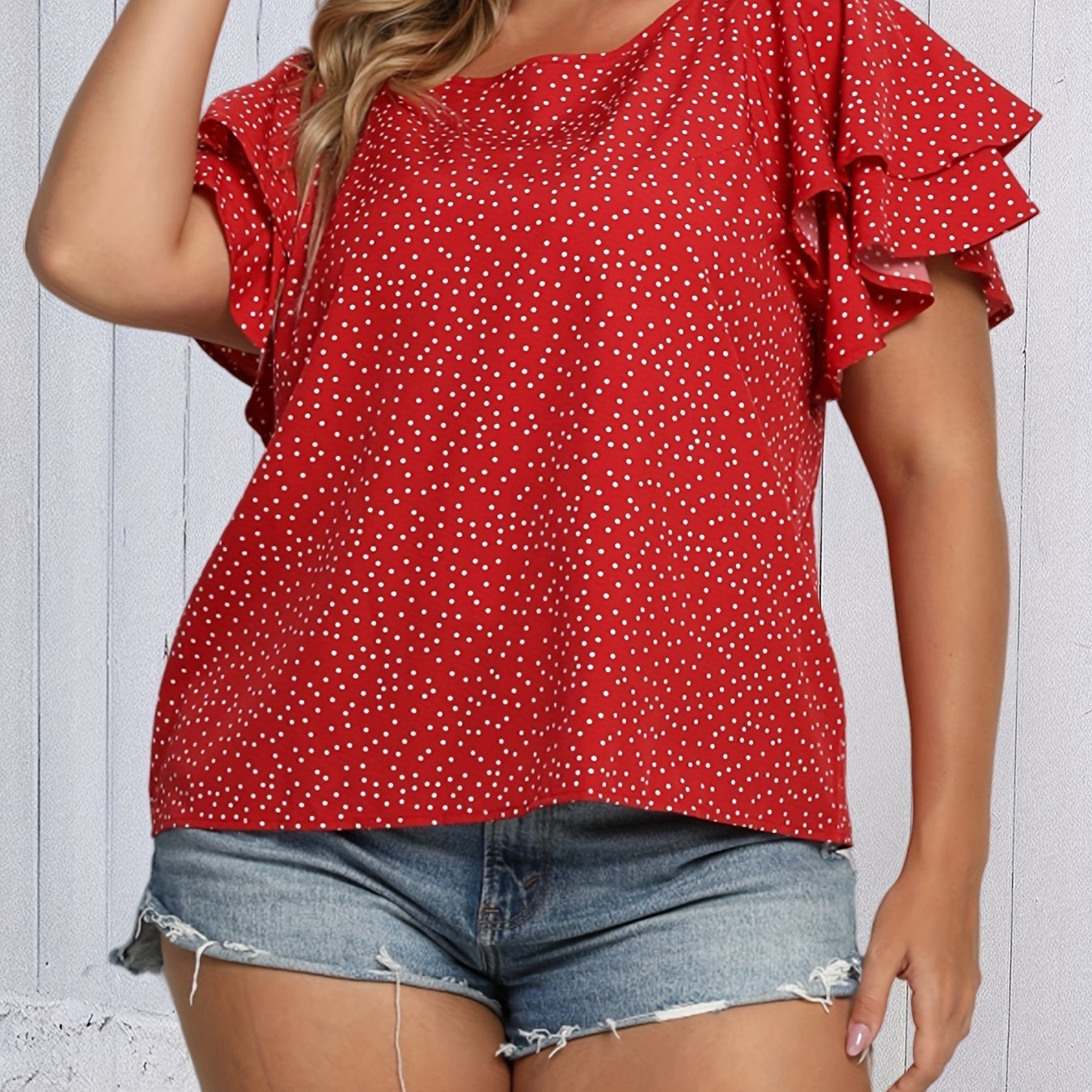 Polka Dot Layered Sleeve Blouse