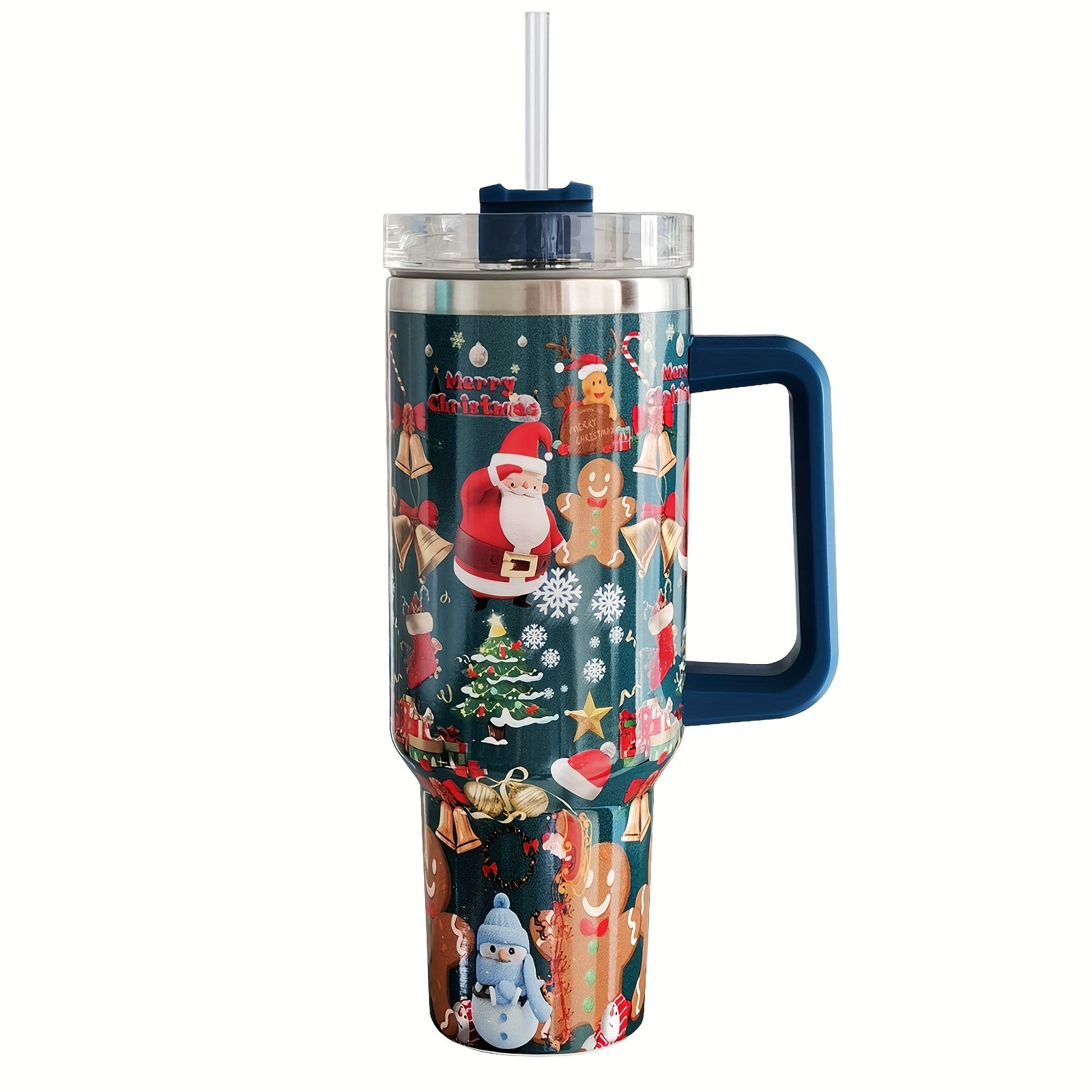 40oz Christmas Insulated Tumbler with Handle & Straw