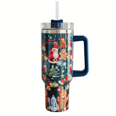 40oz Christmas Insulated Tumbler with Handle & Straw