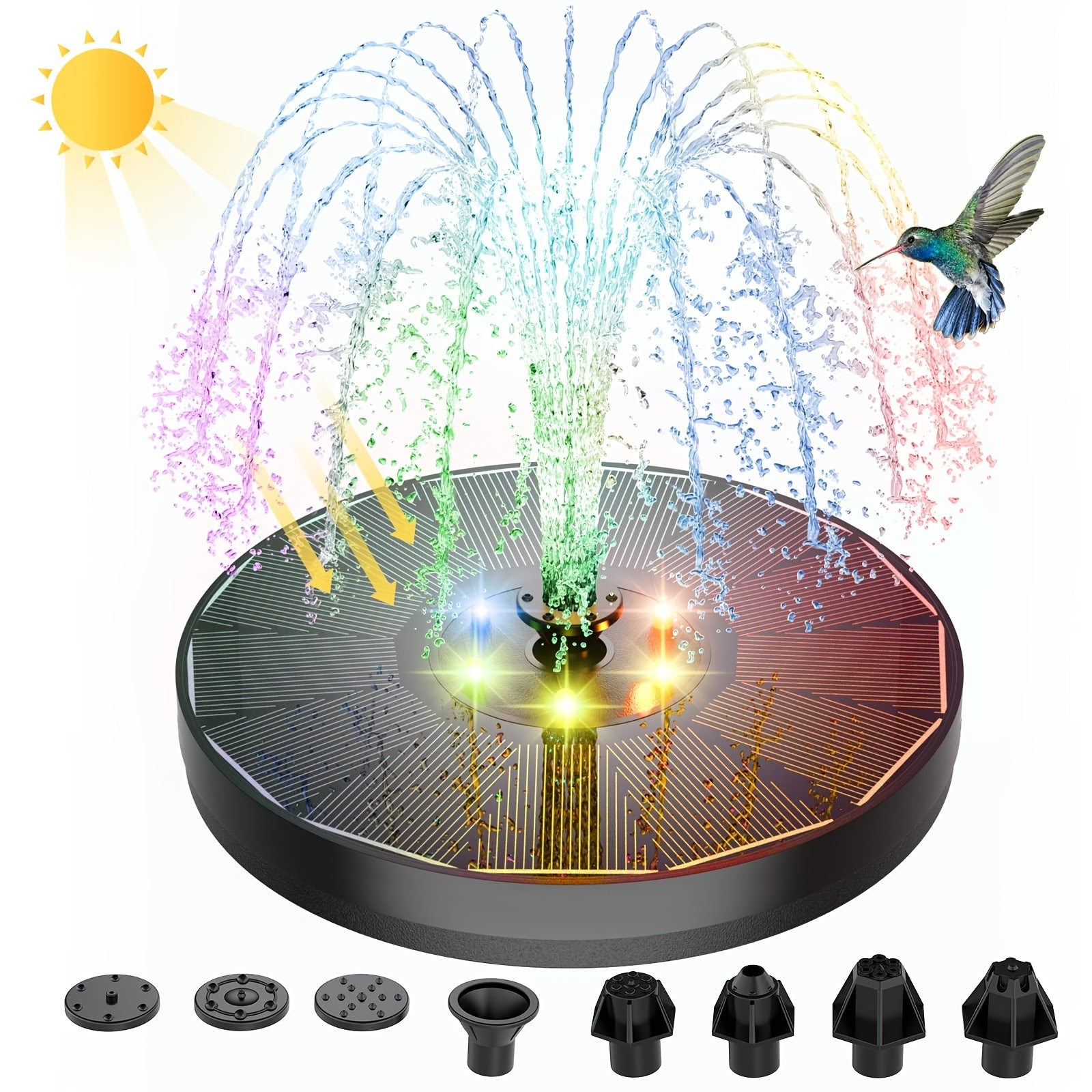 3W Solar Bird Bath Fountains w/8 Nozzles & 4 Rods