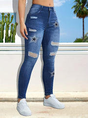 Vintage Y2K Style Ripped Skinny Jeans High Stretch Slash Pocket