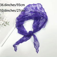 Purple Lace Triangle Scarf Thin Breathable Embroidered Shawl